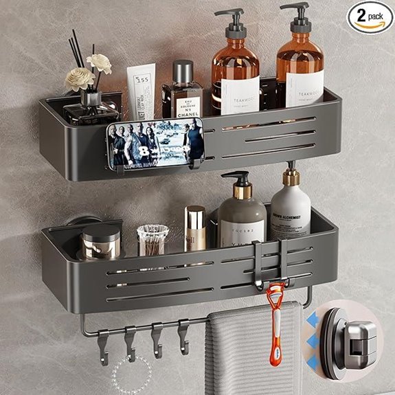 Voldra Shower Caddy 2-Pack with Hooks and Towel Bar