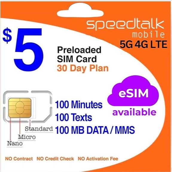 SpeedTalk $5 Prepaid SIM Card with 100 Minutes/Text/Data