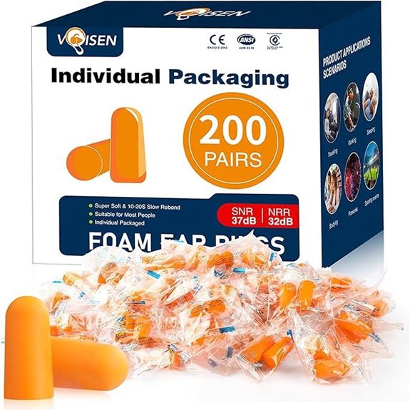 VOISEN Foam Ear Plugs 200 Pairs Noise Cancelling