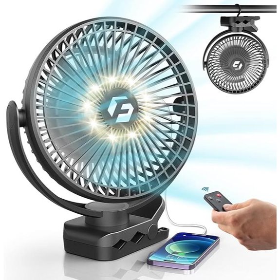 Korbot 8-inch Rechargeable Clip-On Fan with Battery