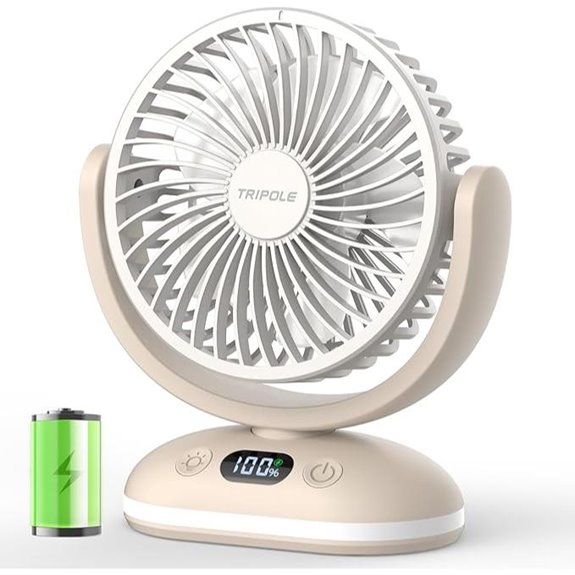 TriPole Rechargeable Portable Desk Fan with LED Light
