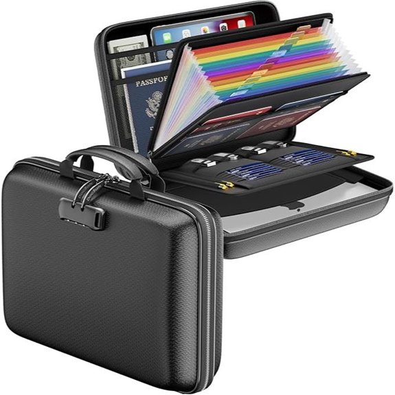 Fireproof Document Organizer with Lock and 13 Pockets
