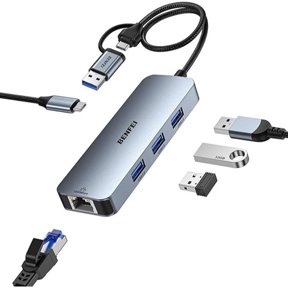 BENFEI USB-C Ethernet Adapter with 3-Port USB Hub
